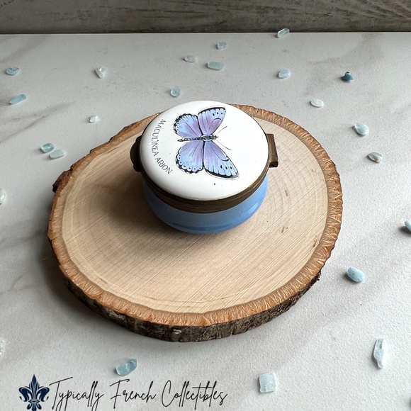 Butterfly Vintage Trinket Box. Nature Halcyon Days Enamel box with hand painting - Picture 3 of 7